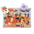 A kirakott 36 darabos Djeco Mia utazása puzzle a piros gőzmozdonyos jelenettel
