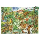 A kirakott Djeco dinoszauruszos puzzle részlete egy beillesztendő darabbal
