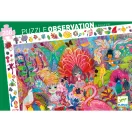 A Djeco Riói karnevál megfigyelő puzzle dobozának előlapja flamingóval és táncosokkal