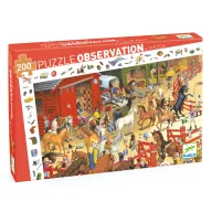Djeco lovaglás témájú 200 darabos megfigyelő puzzle piros doboza