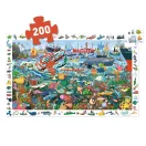A kirakott Djeco Tenger titkai puzzle a fehér kerettel, amelyen a keresendő tengeri élőlények láthatók