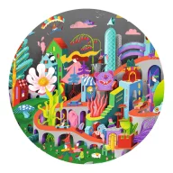 Kék színű Djeco Crazy Town 200 darabos megfigyelő puzzle doboza színes karakterekkel