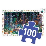 Djeco Elvarázsolt erdő 100 darabos megfigyelő puzzle rózsaszín doboza erdei állatokkal és tündérekkel