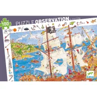 Djeco Kalózok 100 darabos megfigyelő puzzle lila doboza kalózhajós mintával
