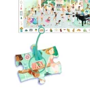 Közeli kép a Djeco megfigyelő puzzle egy darabkájáról és a keresendő táska ikonjáról