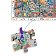 Djeco A város 200 darabos megfigyelő puzzle narancssárga doboza nyüzsgő városi illusztrációval