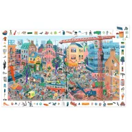 Djeco A város 200 darabos megfigyelő puzzle narancssárga doboza nyüzsgő városi illusztrációval