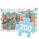Djeco A város 200 darabos megfigyelő puzzle narancssárga doboza nyüzsgő városi illusztrációval