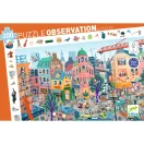 Djeco A város 200 darabos megfigyelő puzzle narancssárga doboza nyüzsgő városi illusztrációval