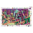 A kirakott Djeco Videójátékban megfigyelő puzzle a fehér keresőkerettel és a színes szörnyekkel