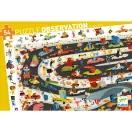 Színes, kanyargós állatos autóverseny pálya illusztráció a Djeco puzzle-ből