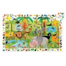 A harmincöt darabos Djeco dzsungel puzzle teljesen kirakva egy leválasztott sarokelemmel