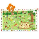 A kirakott 35 darabos Djeco megfigyelő puzzle a játszótéri állatokkal és a szélén lévő böngésző kerettel