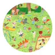 Djeco Kisbarátok a kertben 35 darabos megfigyelő puzzle kék doboza vidám állatfigurákkal