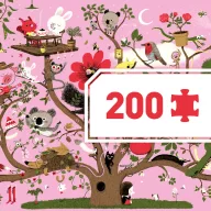 Djeco Abrakadabra 200 darabos panoráma művész puzzle illusztrált rózsaszín doboza