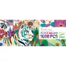 Djeco Rainbow Tigers puzzle dobozának eleje a fehér tigris és a színes dzsungel illusztrációjával