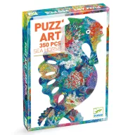 Djeco Tengericsikó művészeti puzzle 350 darabos doboza színes tengeri motívumokkal