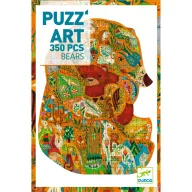 Djeco Medvék művész puzzle 350 darabos doboza színes állatfigurákkal