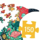 Közeli kép a Djeco pingvin puzzle könnyen illeszkedő darabjairól és a flamingó mintáról
