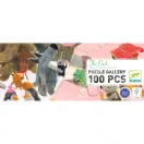 Djeco A ligeti mulatság 100 darabos művész puzzle doboza állatos illusztrációval