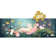 Djeco Erdő szélén 200 darabos művész puzzle hosszúkás illusztrált díszdoboza unikornissal