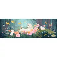 Djeco Erdő szélén 200 darabos művész puzzle hosszúkás illusztrált díszdoboza unikornissal