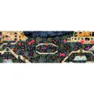 A macskák birodalma panoráma puzzle kirakott képe színes macskákkal és növényekkel