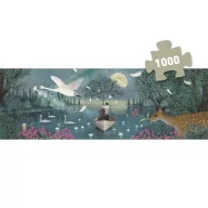 Djeco Himnusz a Holdhoz 1000 darabos panoráma művész puzzle éjszakai tájképpel és hattyúkkal
