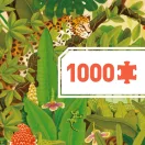 Közeli kép a Djeco dzsungel mintás puzzle jaguár részletéről és az 1000 darabos jelzésről