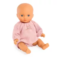 Három darab Djeco mini játékbaba 20 cm-es méretben rózsaszín, barna és zöld textil ruhában