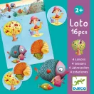 Djeco képes lottó nyári témájú játéktáblája halas és kagylós kerek párosító korongokkal