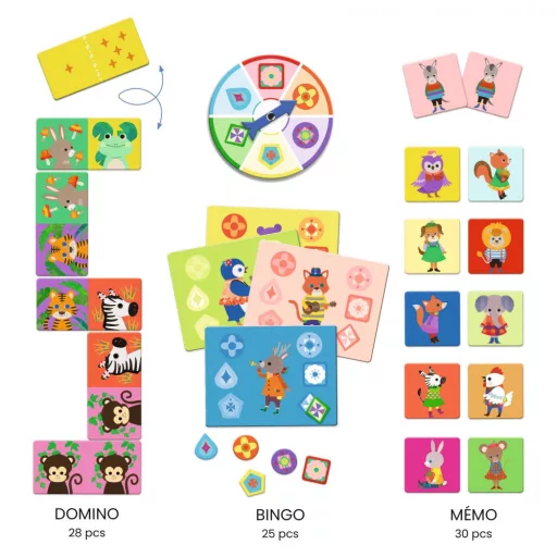 DJECO Társasjáték - Kis barátok bingo, memória, dominó - Little friends