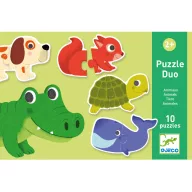 Djeco párosító puzzle állatos mintával két éves kortól zöld színű hordozható dobozban