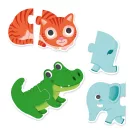 Djeco két részből álló párosító puzzle elemei macska krokodil és elefánt figurákkal