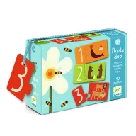 Djeco Párosító puzzle Számok 20 darabos fejlesztő játék kék színű hordozható doboza zsinór füllel
