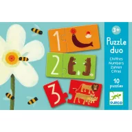 Djeco Párosító puzzle Számok 20 darabos fejlesztő játék kék színű hordozható doboza zsinór füllel