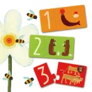 Djeco Párosító puzzle Számok játék kártyái közelről a fókás medvés és oroszlános illusztrációkkal