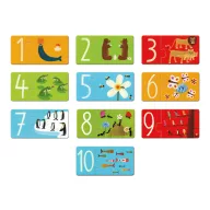 Djeco Párosító puzzle Számok 20 darabos fejlesztő játék kék színű hordozható doboza zsinór füllel