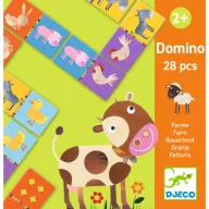 Djeco Tanya domino játék zsinóros zöld kockadobozban tehénkével és báránnyal