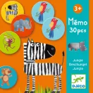 Djeco Dzsungelben memóriajáték illusztrációi zebrával majommal és elefánttal