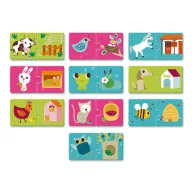 Djeco Ki hol lakik párosító puzzle zöld hordozózsinóros doboza béka mintás puzzle darabbal