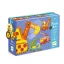 Djeco Munkagépek párosító puzzle kék színű doboza zsinóros fogantyúval és mozgatható markolós mintával.