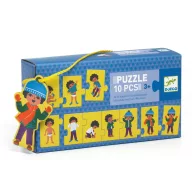 Djeco Öltözködés 10 darabos sorozatkirakó puzzle kék doboza sárga akasztóval