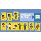 Djeco Öltözködés sorozatkirakó puzzle tíz darabos illusztrált elemei sorba rendezve