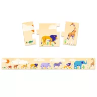 Djeco Kicsi és nagy 10 darabos sorozatkirakó puzzle doboza zöld háttérrel és állatfigurákkal
