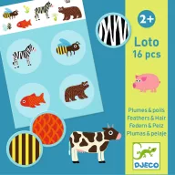 Djeco Tollas és szőrös lottó társasjáték kék színű hordozható doboza zöld zsinórral