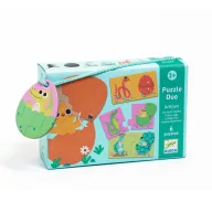 Djeco Funny eggs párosító puzzle kék színű doboza zöld hordozózsinórral és tojás alakú függővel