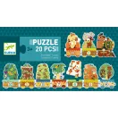 A Djeco I count számolós vonat puzzle darabjai kiterítve, bemutatva a vagonokat és a számokat