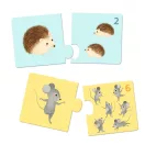 Djeco állatos párosító puzzle kártyák süni és egér mintával, számokkal ellátva