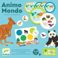 Djeco Animo Mondo Élő-világ társasjáték doboza kenguruval és pandával
